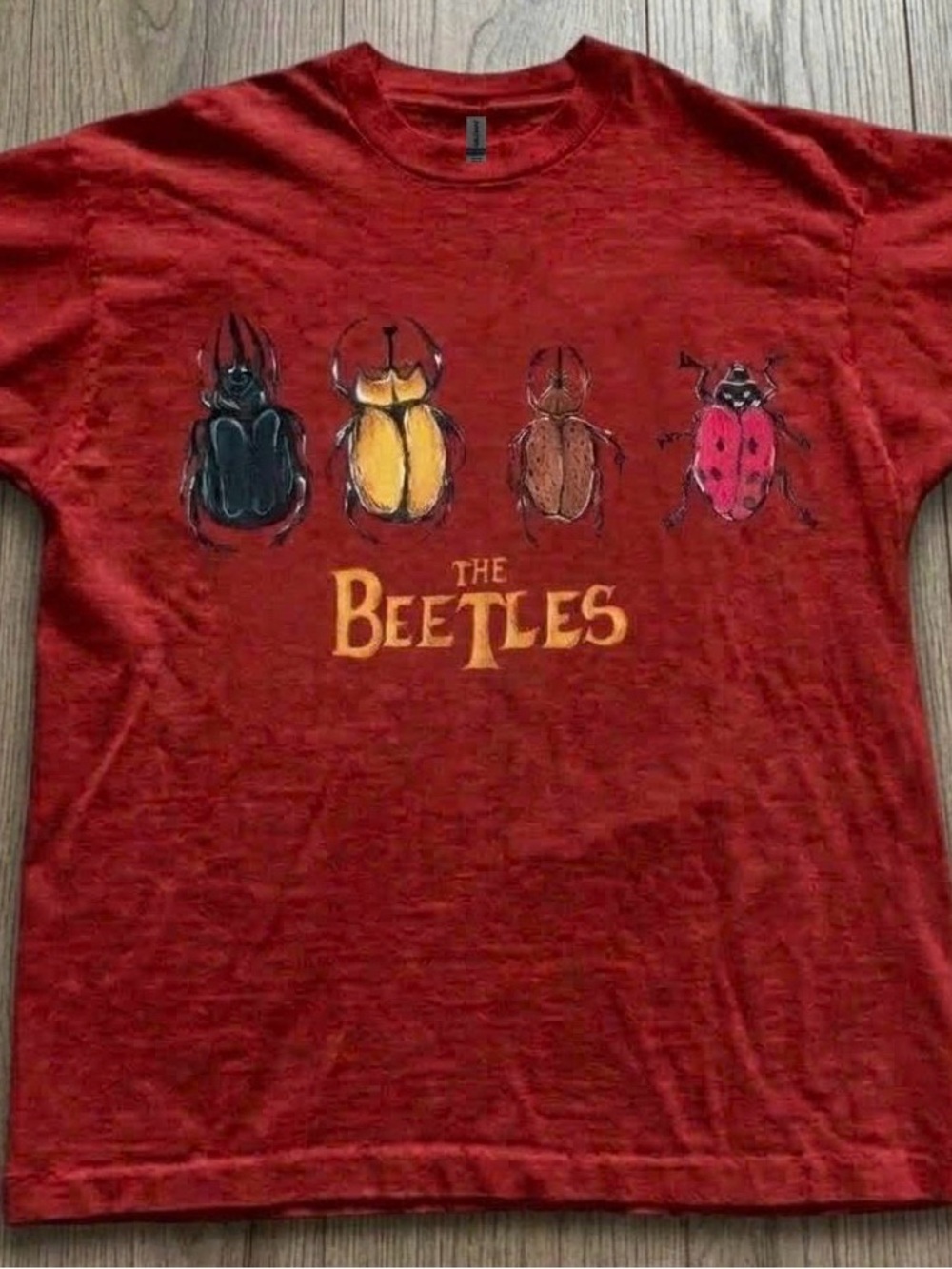 Gildan Red Beetle Graphic T-Shirt with Yellow & Pink Accents